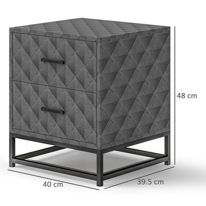 Nonare Set Of 2 Grey Retro Bedside Tables With 2 Drawers And Steel Legs