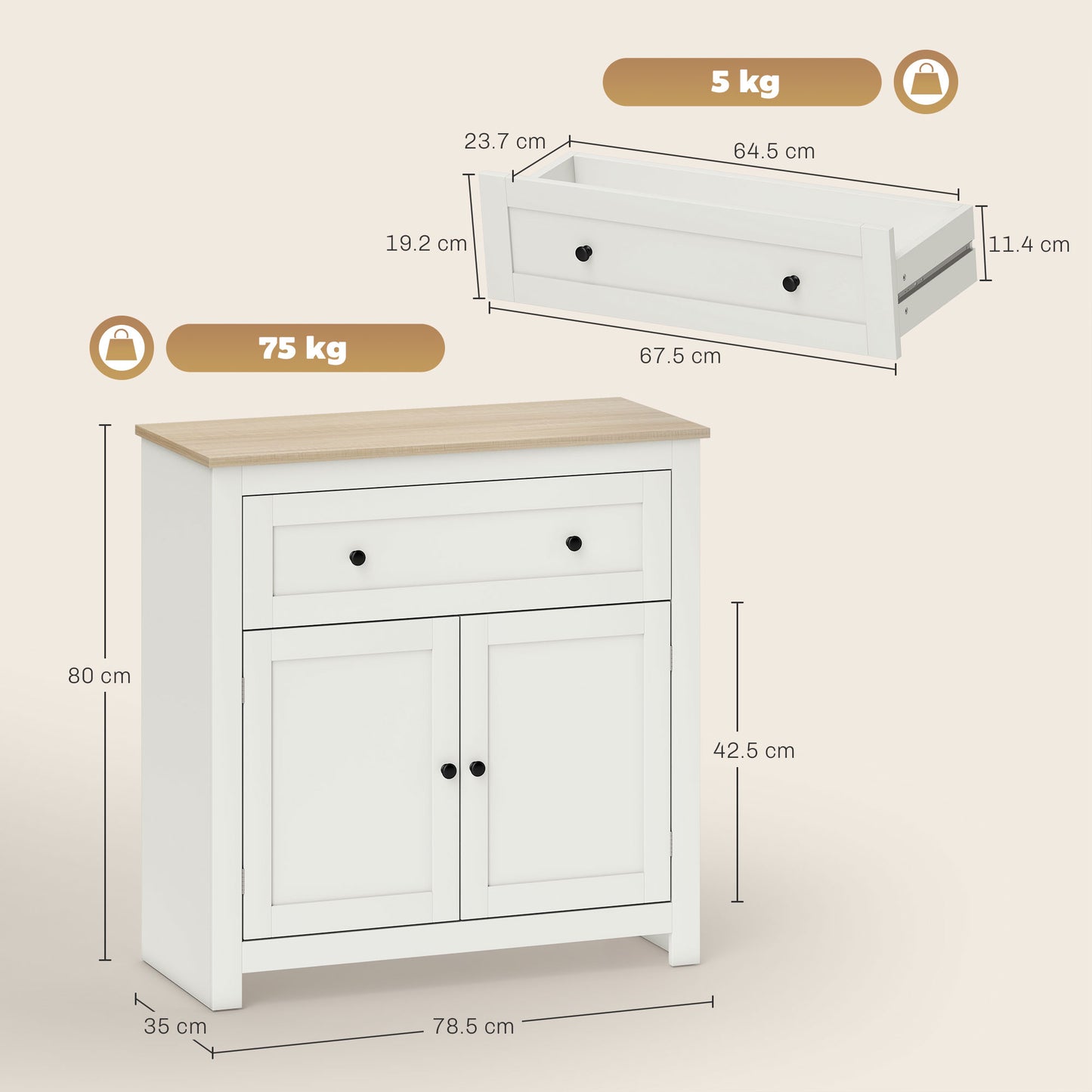 Viso Wooden Cream White Modern Sideboard With Drawers Adjustable Shelves And Double Doors