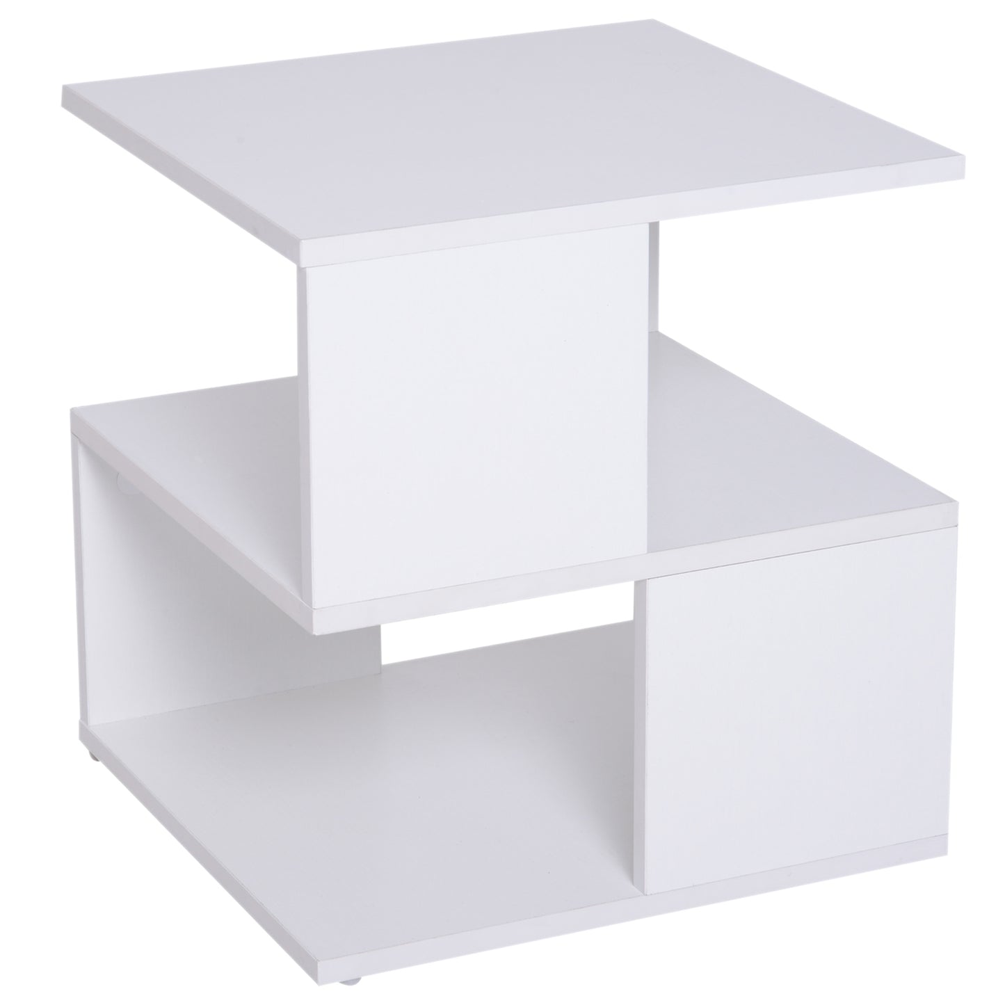 Masevi Wooden White Square Side Table With 2 Tier Storage