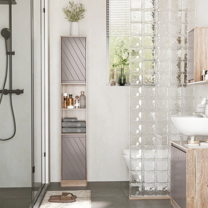 Kaeldo Slim Bathroom Storage Cabinet With OFauxn Compartment Adjustable Shelves Grey And Oak