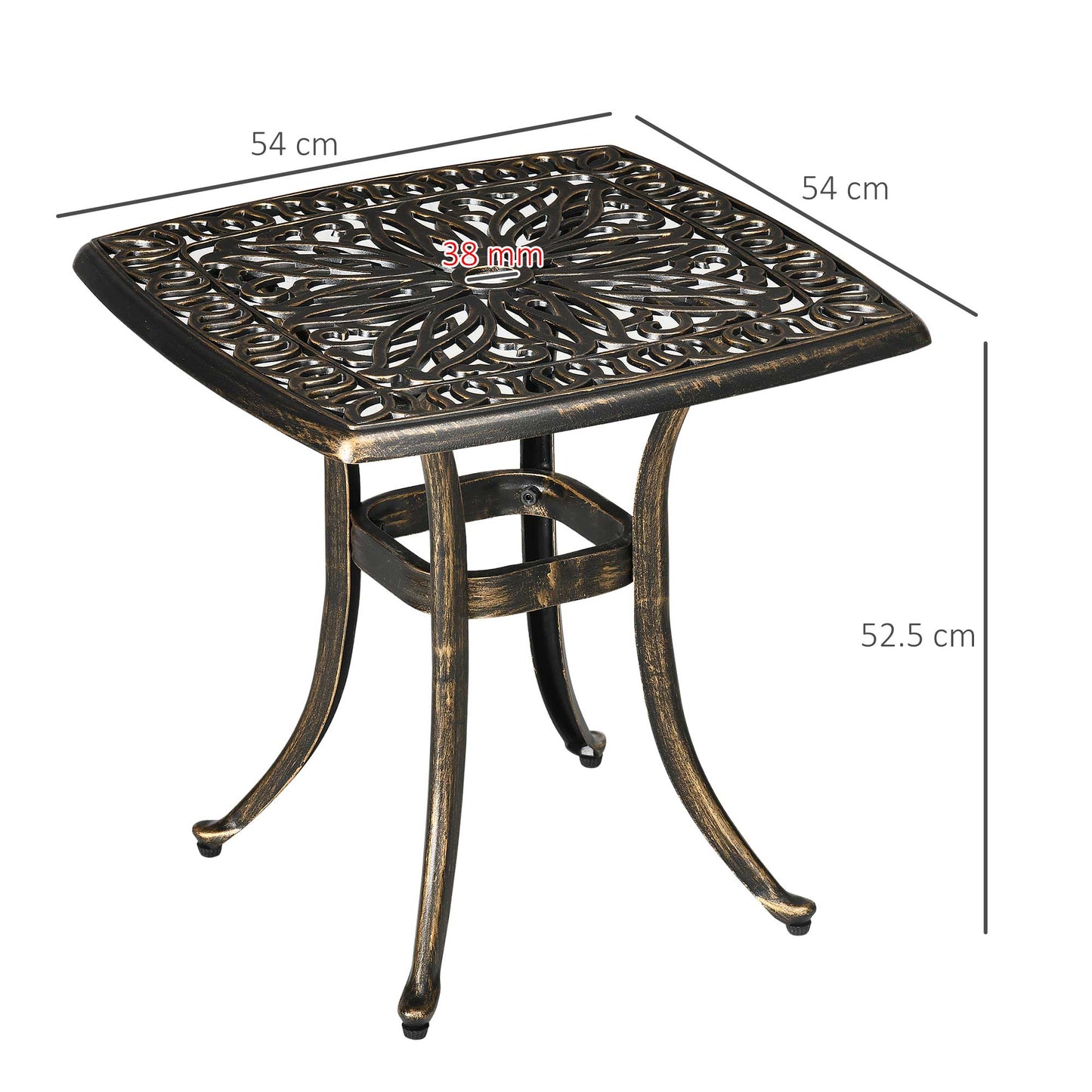 Mave Cast Aluminium Bronze Patio Coffee Table With Central Umbrella Hole