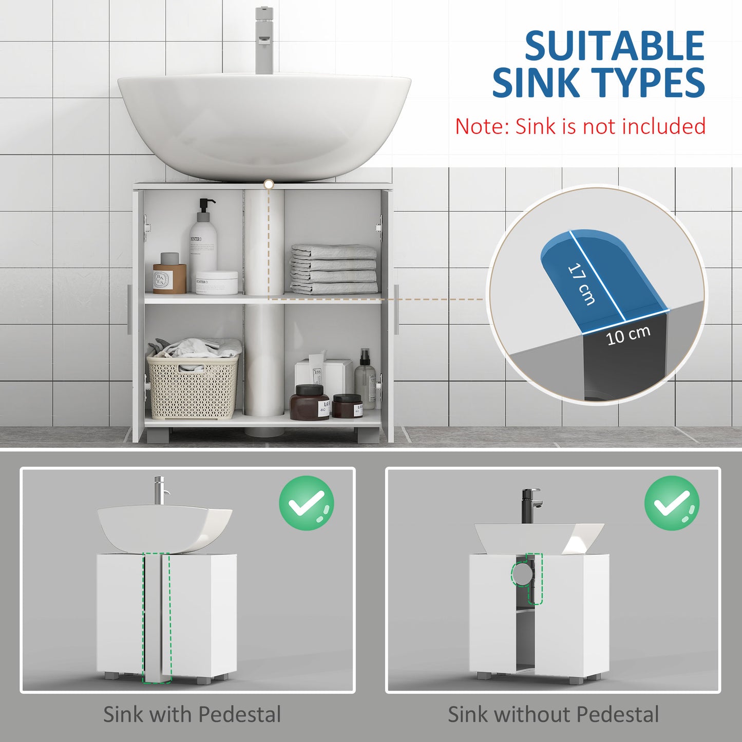 Zilusa White Fauxdestal Sink Vanity Cabinet With Double Doors And Adjustable Shelves