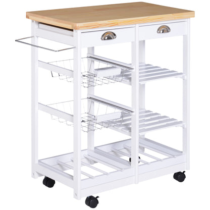 Lelifa Wooden White Rolling Kitchen Island With Drawers Shelves Baskets And Wine Rack