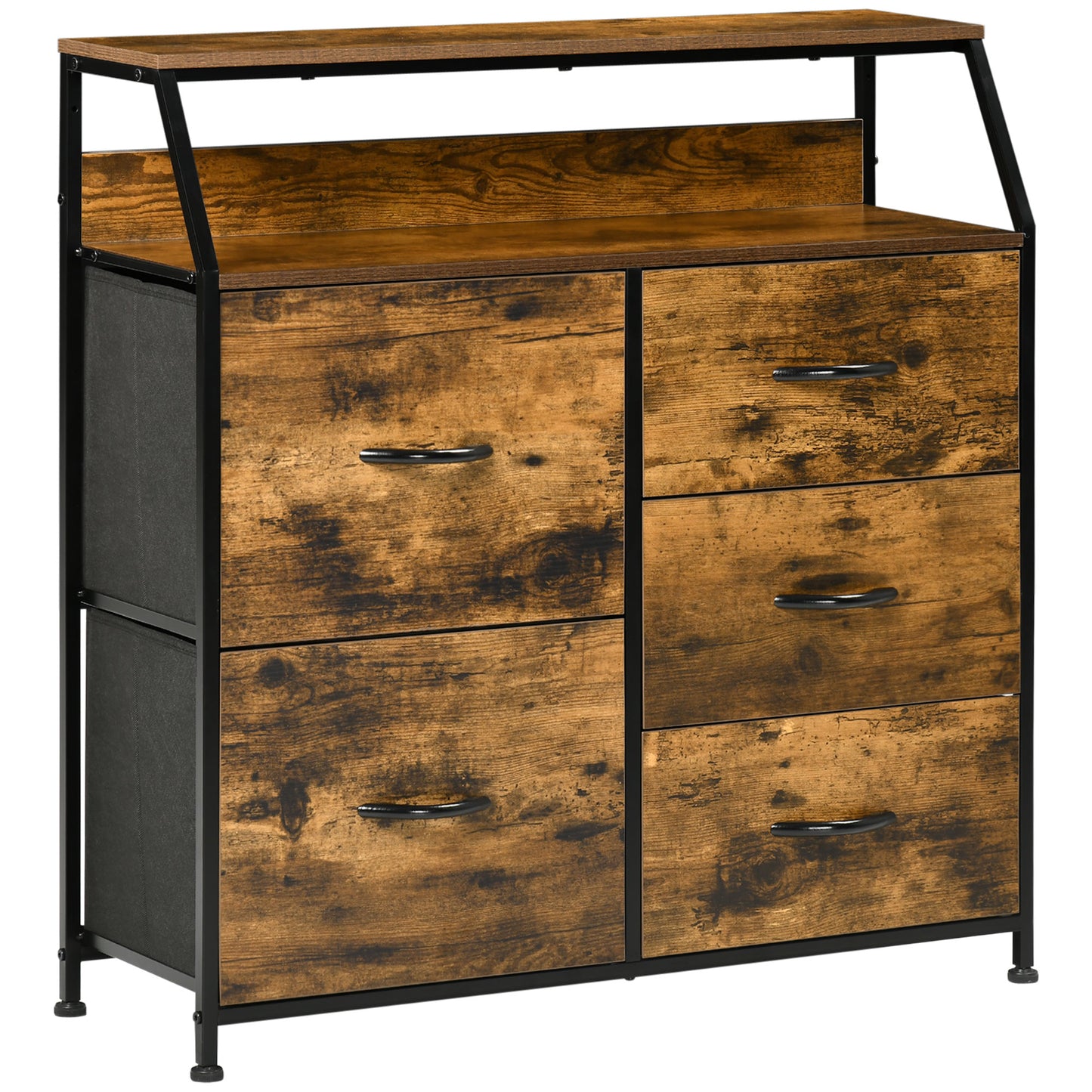 Rasozi Metal And Fabric Rustic Brown 5 Drawer Industrial Storage Chest With Shelf Shelf
