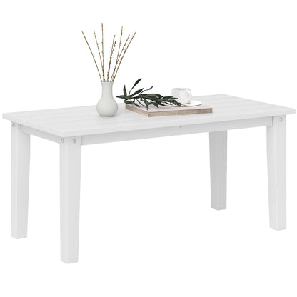 Harota Wooden White Outdoor Rectangular Coffee Table With Slatted Top For Garden And Balcony Use