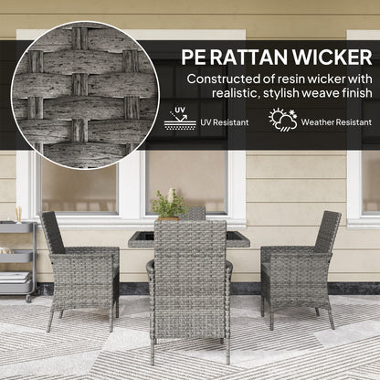 Noha Grey Rattan 4 Seater Outdoor Dining Set with Square Glass Table