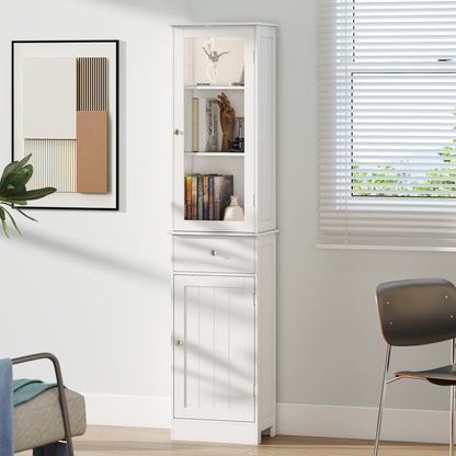 Ramila Tall Bathroom Storage Cabinet With Shelves Drawer And Door In White
