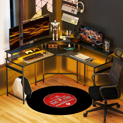 Vevano 138.5cm Black L Shaped Work Desk With Integrated LED Lighting