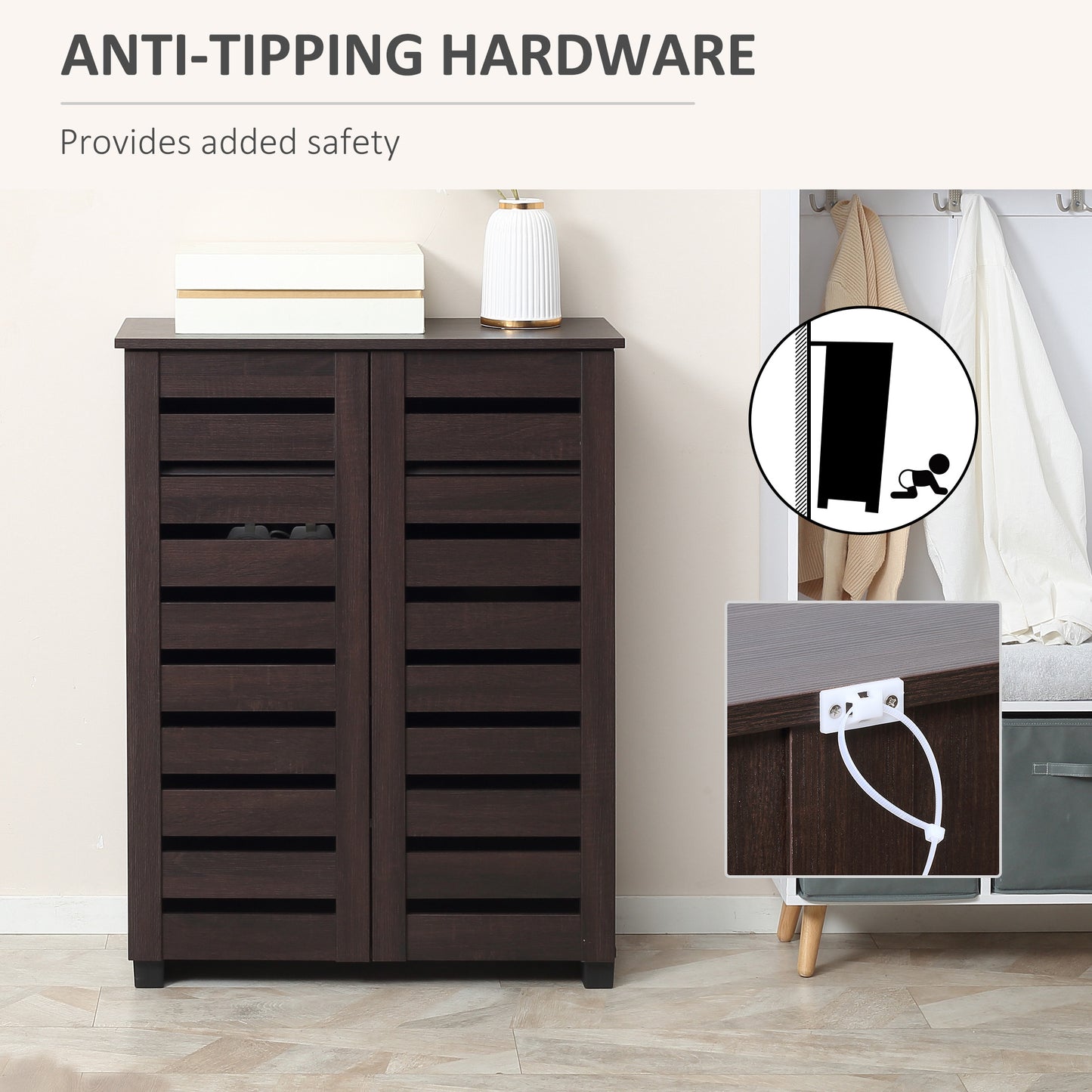Fiseyo Wooden Wood Effect Shoe Storage Cabinet For 15 Pairs