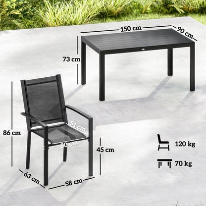 Nohafa 6 Seater Black Mesh Garden Dining Set with Rectangular Table