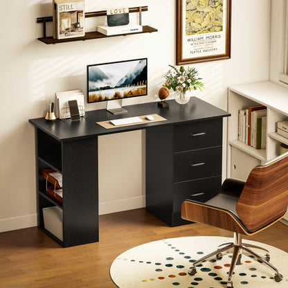 Tonosa 120cm Wooden Black Study Desk With 3 Shelves And 3 Drawers