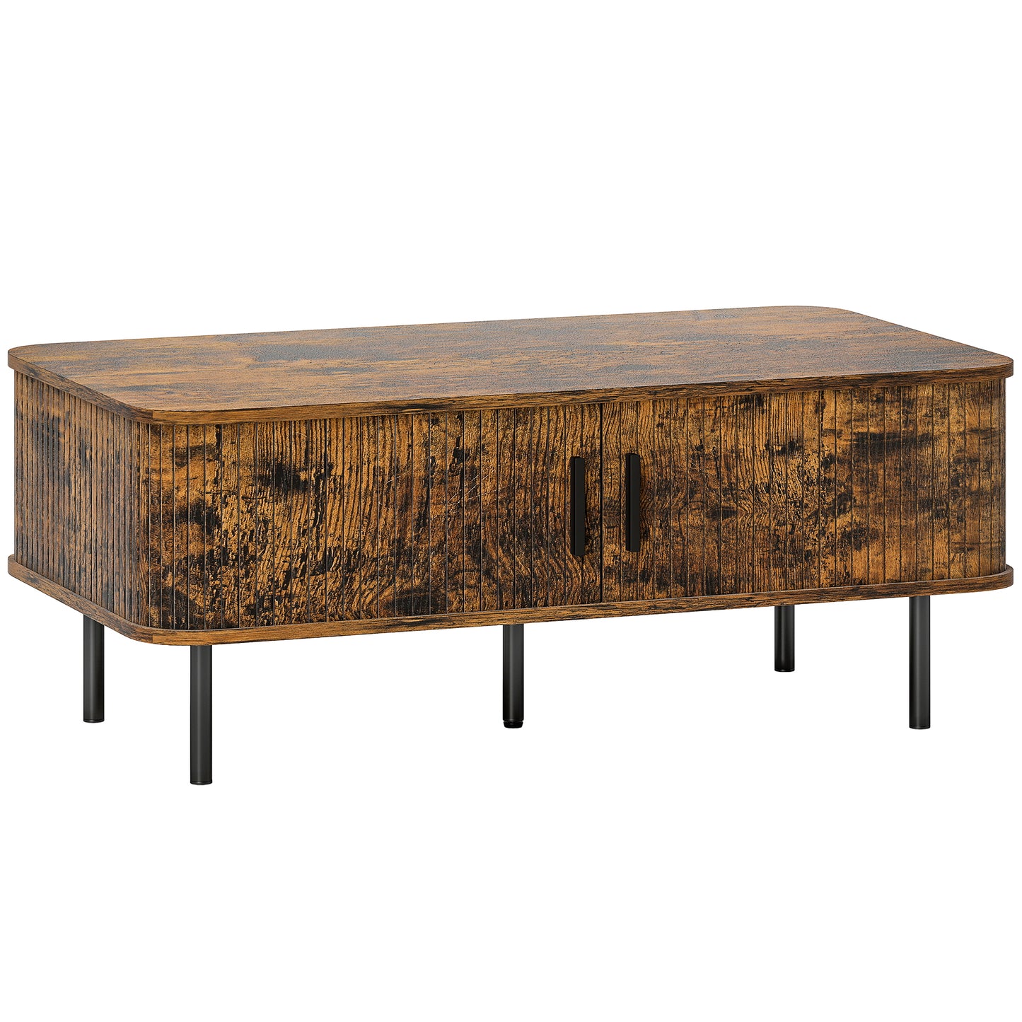 Ninoma Wooden Rustic Brown Rectangular Coffee Table With Tambour Doors
