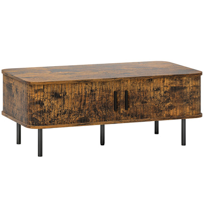 Ninoma Wooden Rustic Brown Rectangular Coffee Table With Tambour Doors