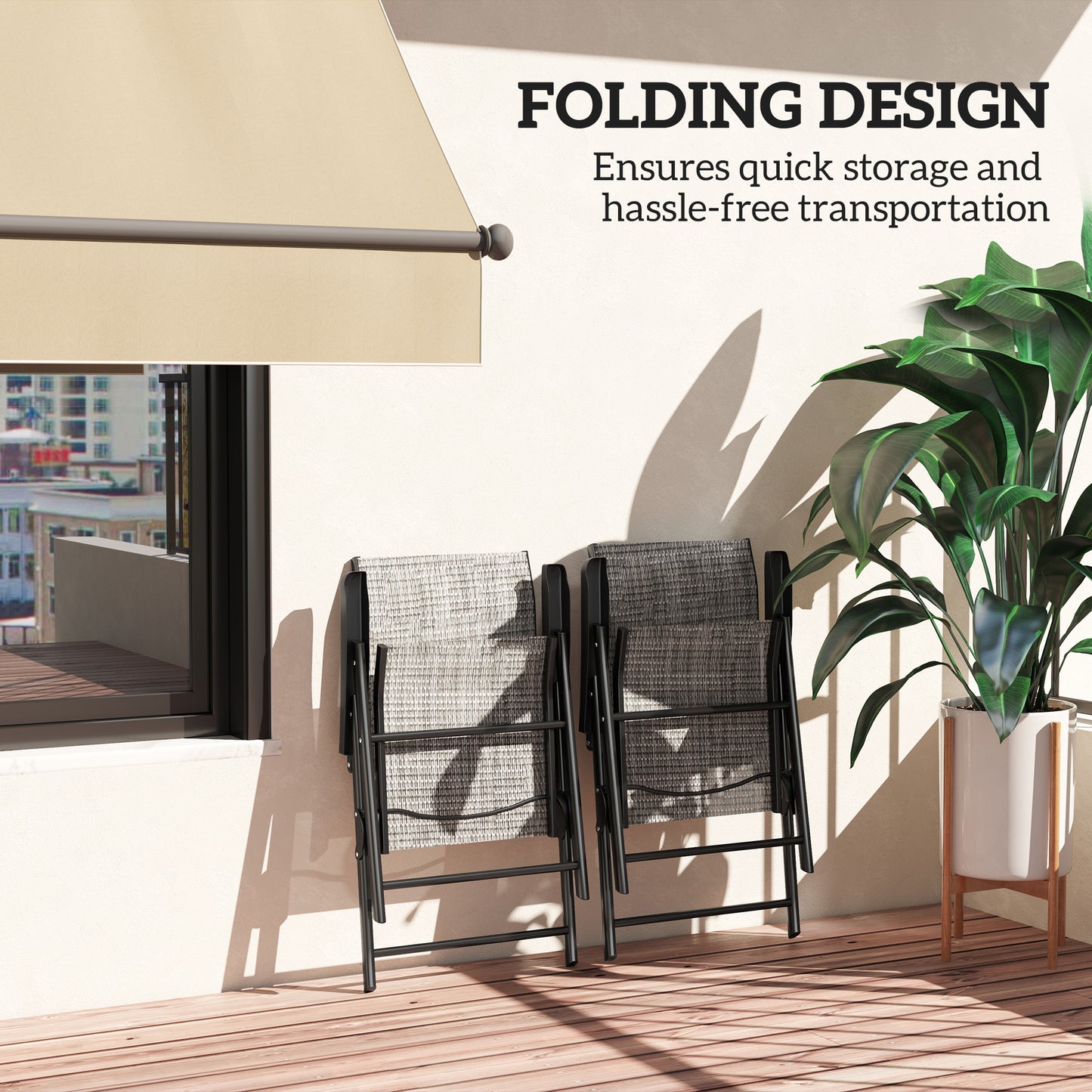 Maleli Set Of 2 Metal Black And Grey Folding Outdoor Chairs