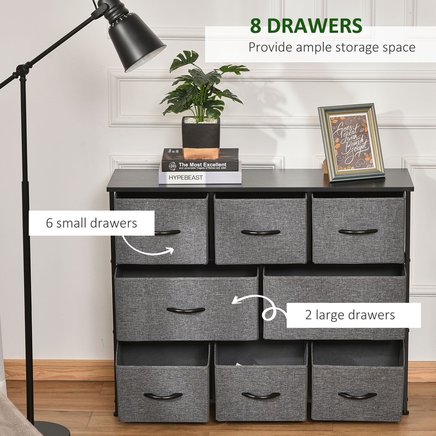 Vazimo Fabric And Metal Dark Grey 8 Drawer Foldable Storage Chest