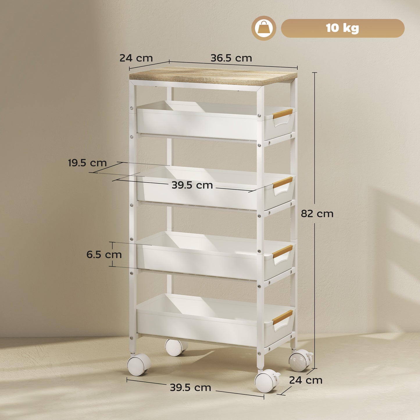 Lubani Metal White 5 Tier Storage Trolley On Wheels
