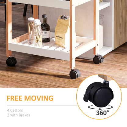 Vesa Wooden White 3 Tier Mobile Kitchen Trolley With Shelves