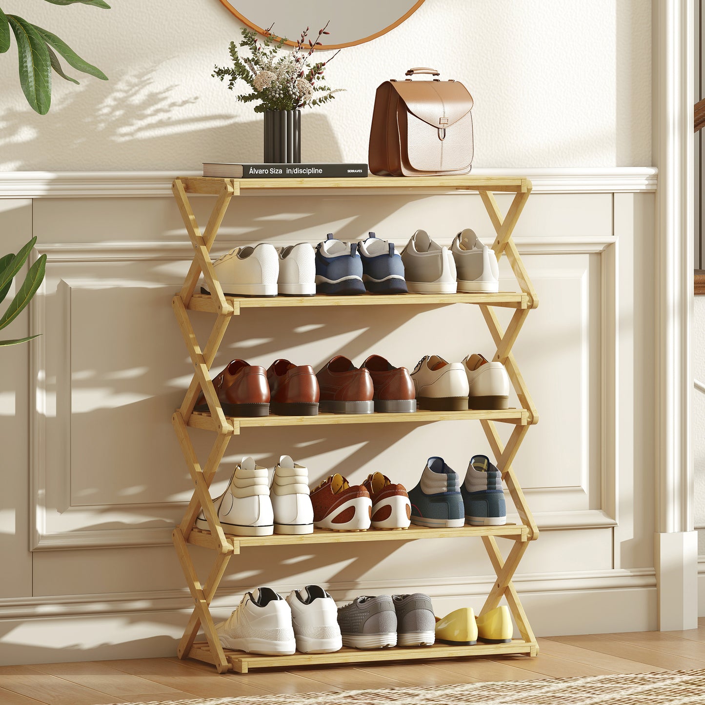 Lafa Mazi Natural Bamboo  5 Tier Folding Shoe Rack