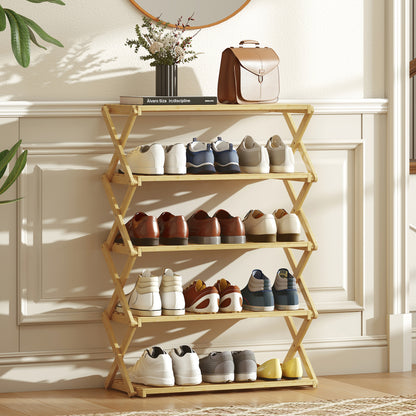 Lafa Mazi Natural Bamboo  5 Tier Folding Shoe Rack