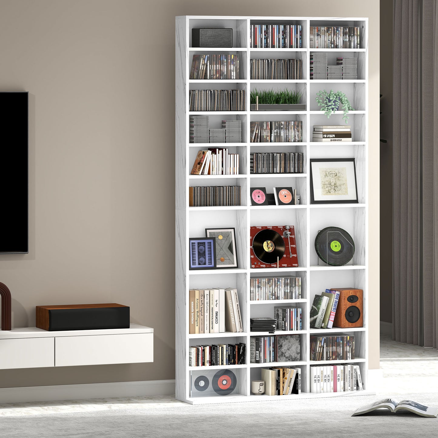 Somole Tano Wooden Marble Effect Adjustable CD Storage Cabinet 102 x 195 cm