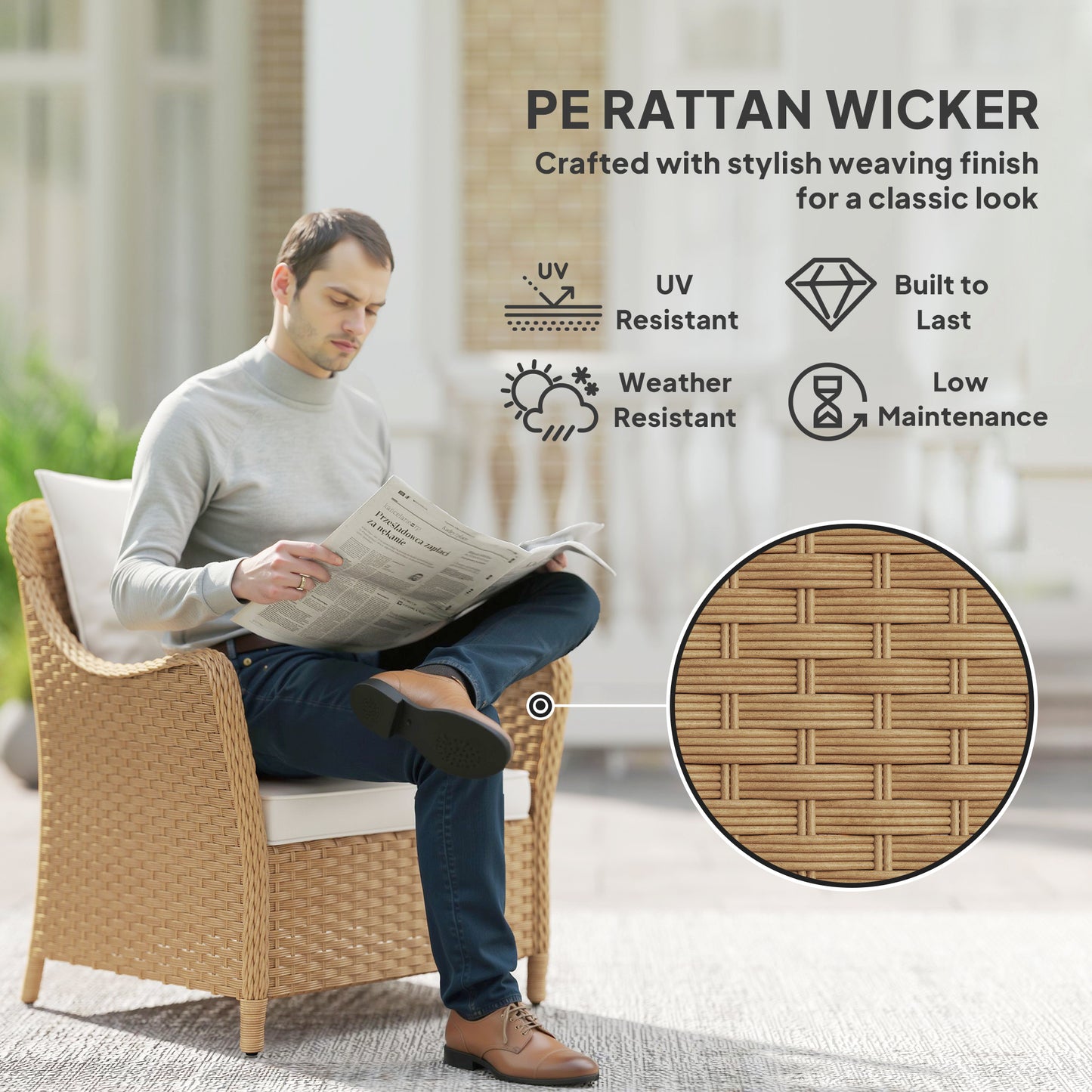 Rera Rattan Beige Set Of 2 Outdoor Armchairs With Cushions Armrests And High Back