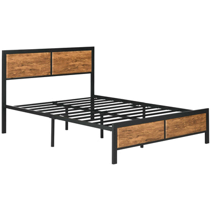Sohala 4FT6 Industrial Metal Frame Double Bed with Headboard and Footboard