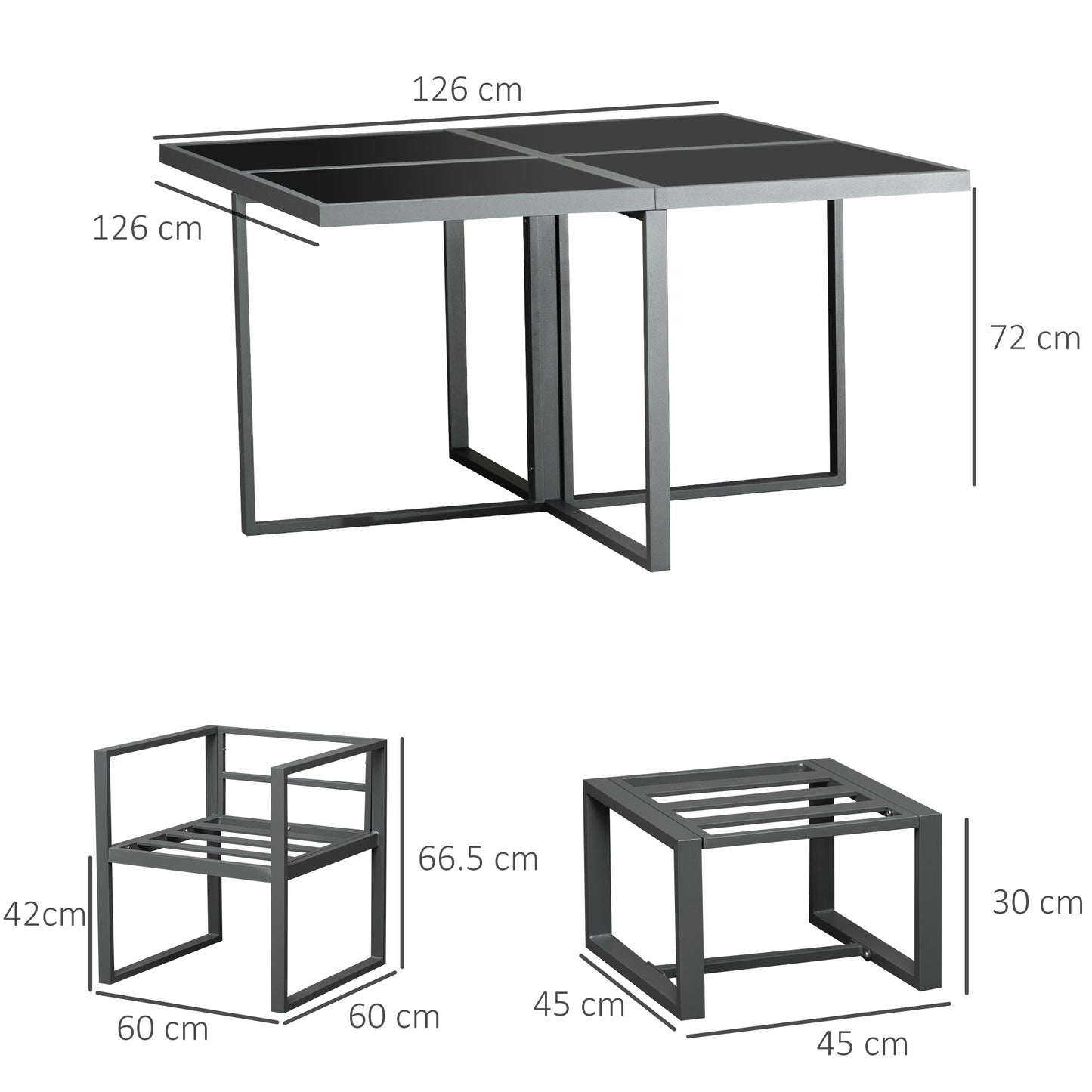 Moyoha Aluminium Grey 9 Piece Space Saving Garden Cube Dining Set With Cushions
