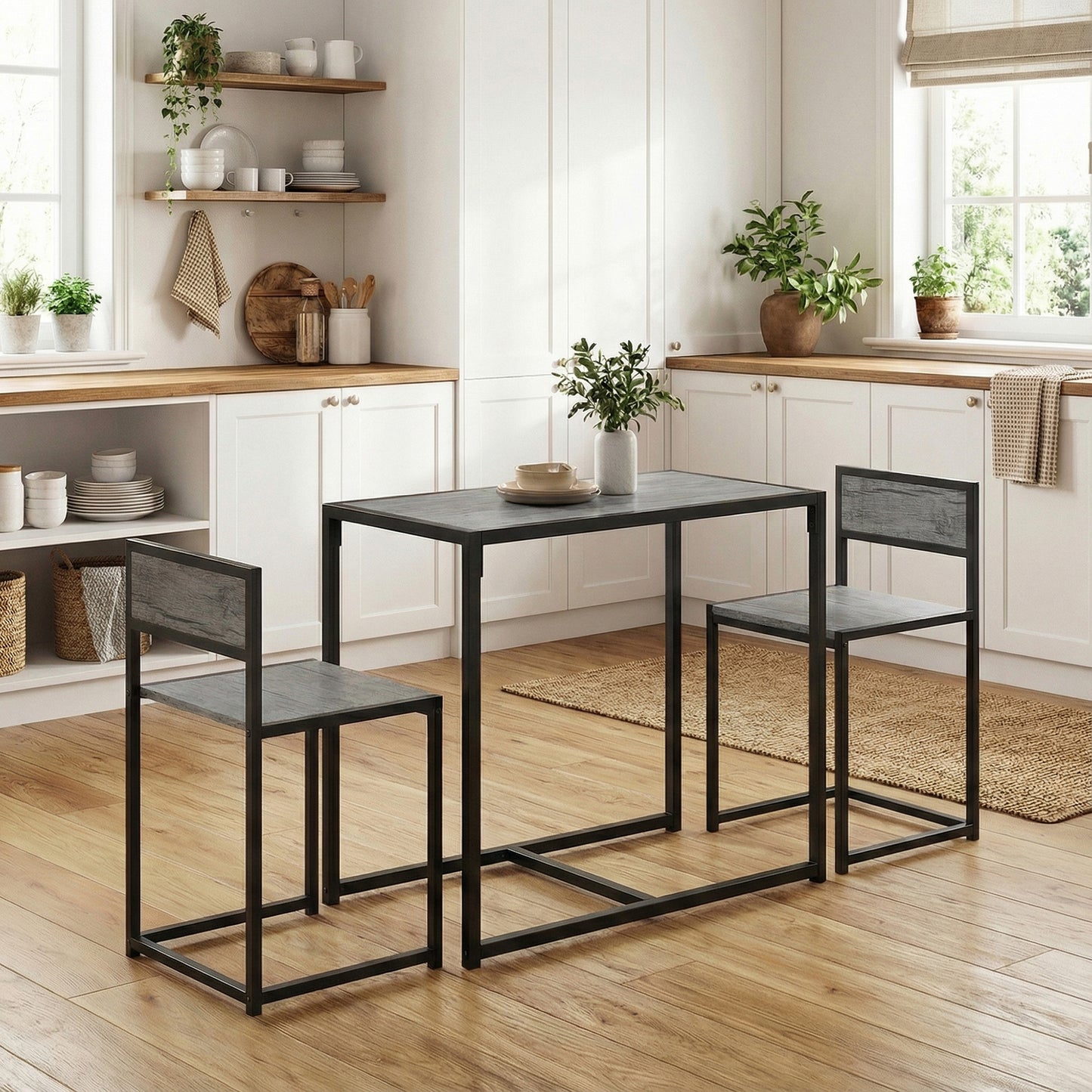 Nenepa 3 Piece Charcoal Grey Wood Effect Dining Table And Stools