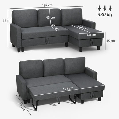Lulo Dark Grey Fabric Upholstered 3 Seater Sofa Bed With Storage