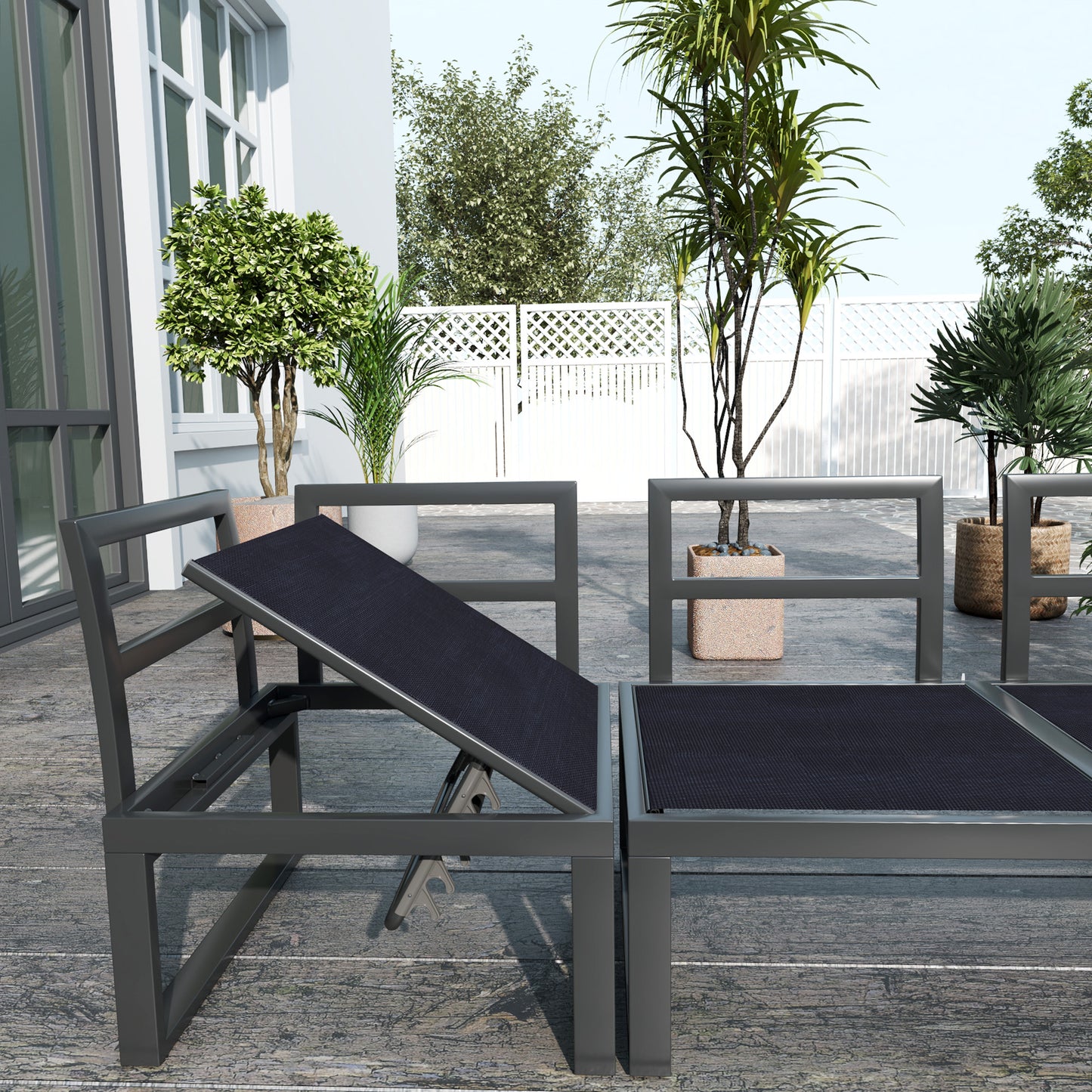 Nelire Light Grey 5 Seater Reclining Corner Garden Sofa Set With Wood Effect Table