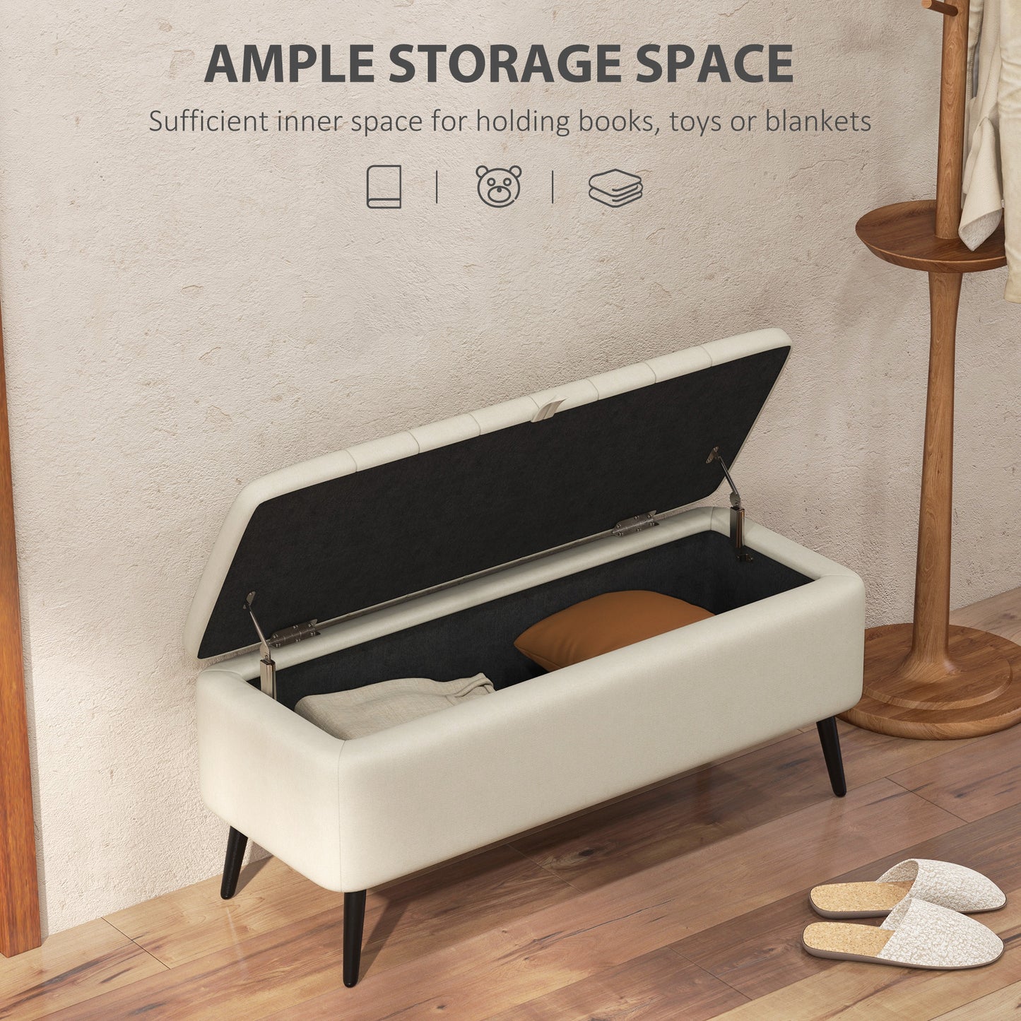 Zimina Linen Look Cream Storage Ottoman Stripe Top