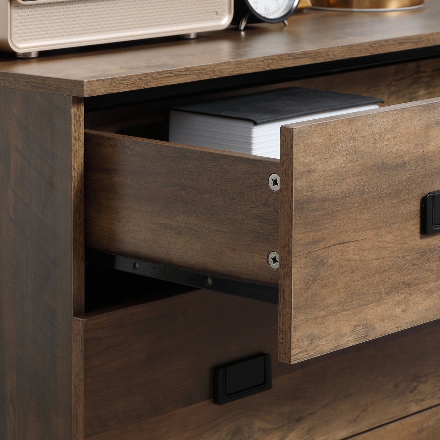 Paleba Romi Metal And Wood Brown 4 Drawer Storage Chest With Steel Frame