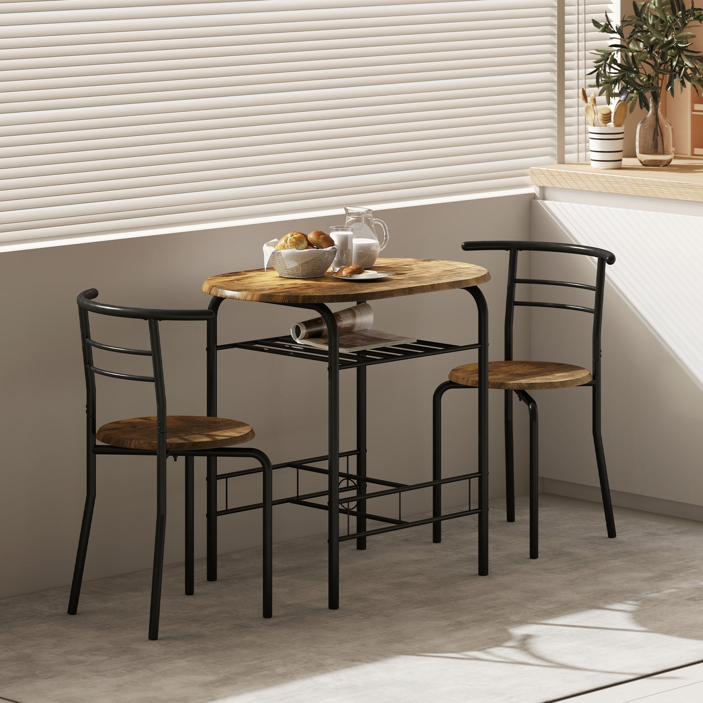 Vespa Rustic Brown Compact 3 Piece Dining Table And Chair Set