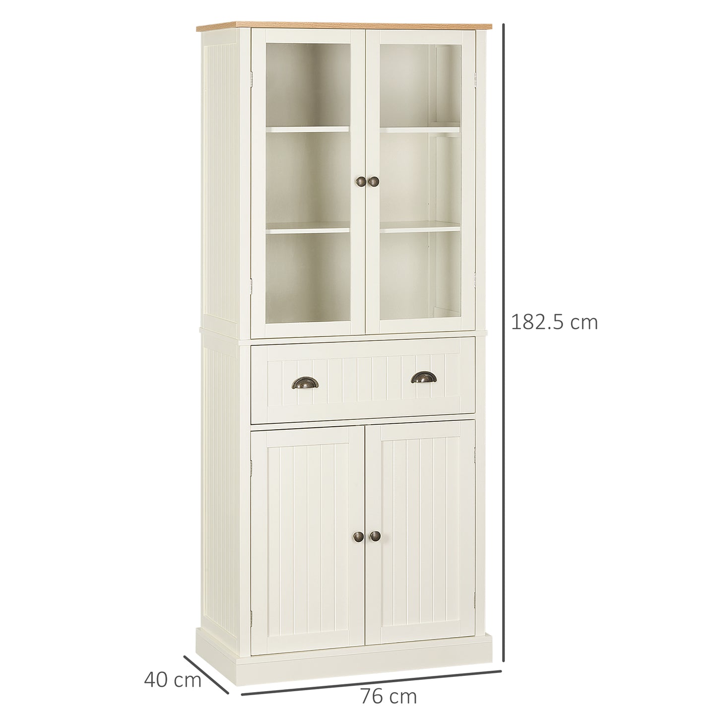 Fidozi Wooden Cream White 5 Tier Freestanding Kitchen Cupboard With Adjustable Shelves And Drawer