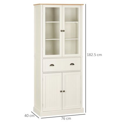 Fidozi Wooden Cream White 5 Tier Freestanding Kitchen Cupboard With Adjustable Shelves And Drawer