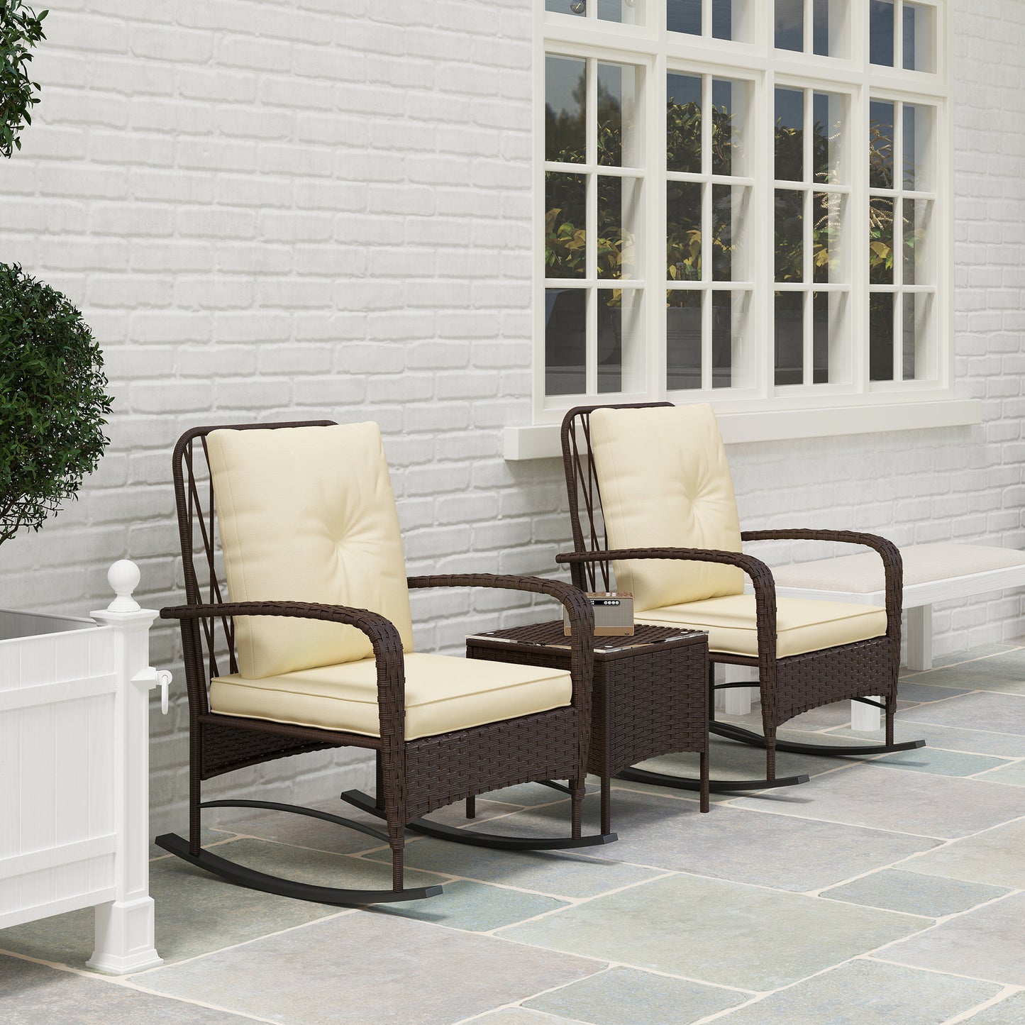 Fino Rattan Brown 3 Piece Rocking Bistro Set
