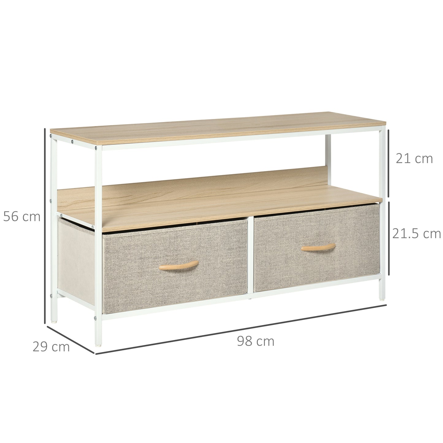 Rare Elha 98cm Wooden Natural TV Cabinet 2 Fabric Fold Down Storage Drawers