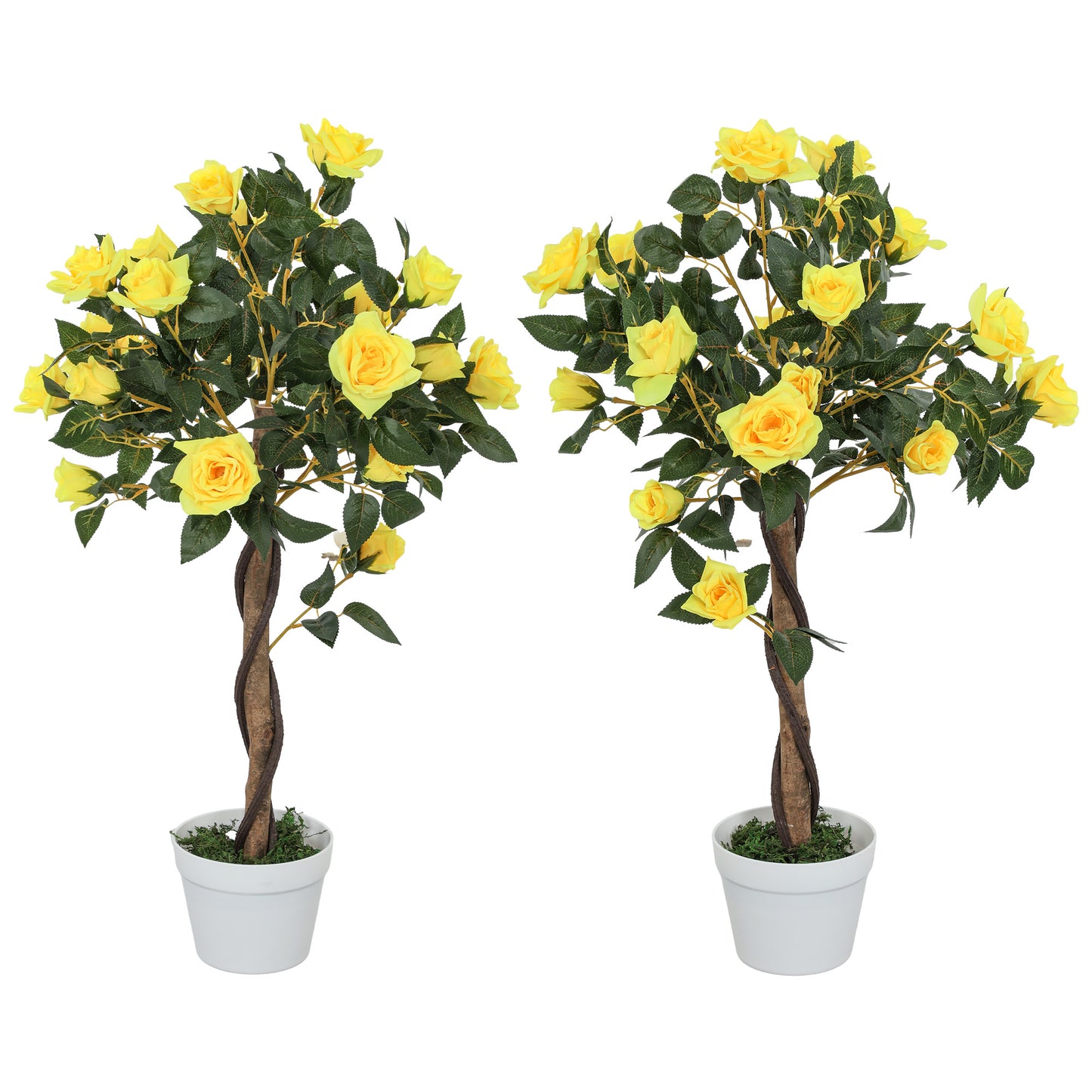 Velelo Set Of 2 Artificial White Rose Floral Plants In Pots H8 90cm Yellow