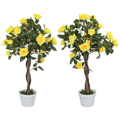 Velelo Set Of 2 Artificial White Rose Floral Plants In Pots H8 90cm Yellow