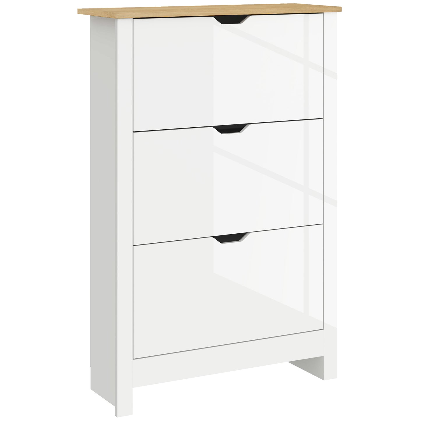 Dorane Lake High Gloss White Slim Shoe Cabinet With 3 Flip Drawers