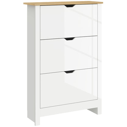 Dorane Lake High Gloss White Slim Shoe Cabinet With 3 Flip Drawers