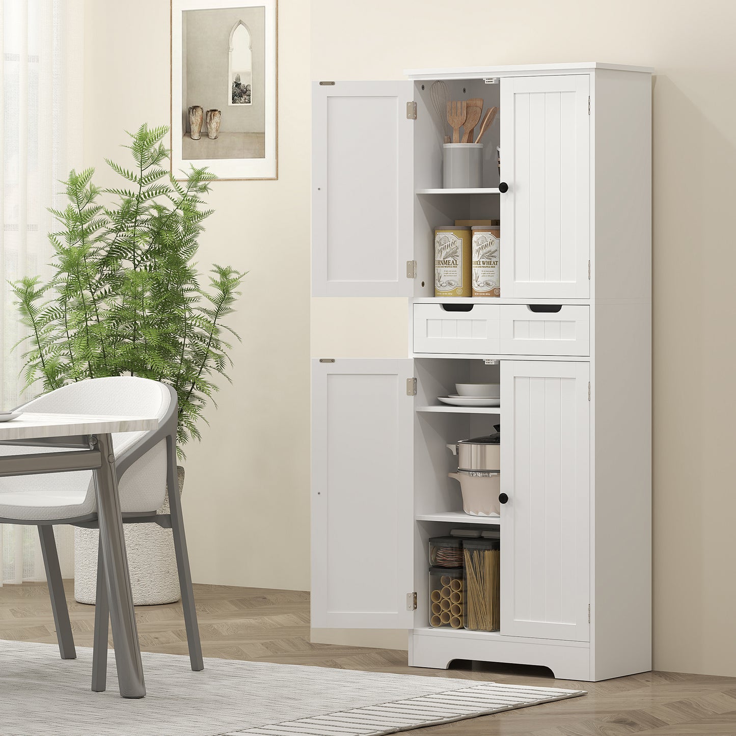 Lucola Tall Freestanding Bathroom Storage Cabinet In White