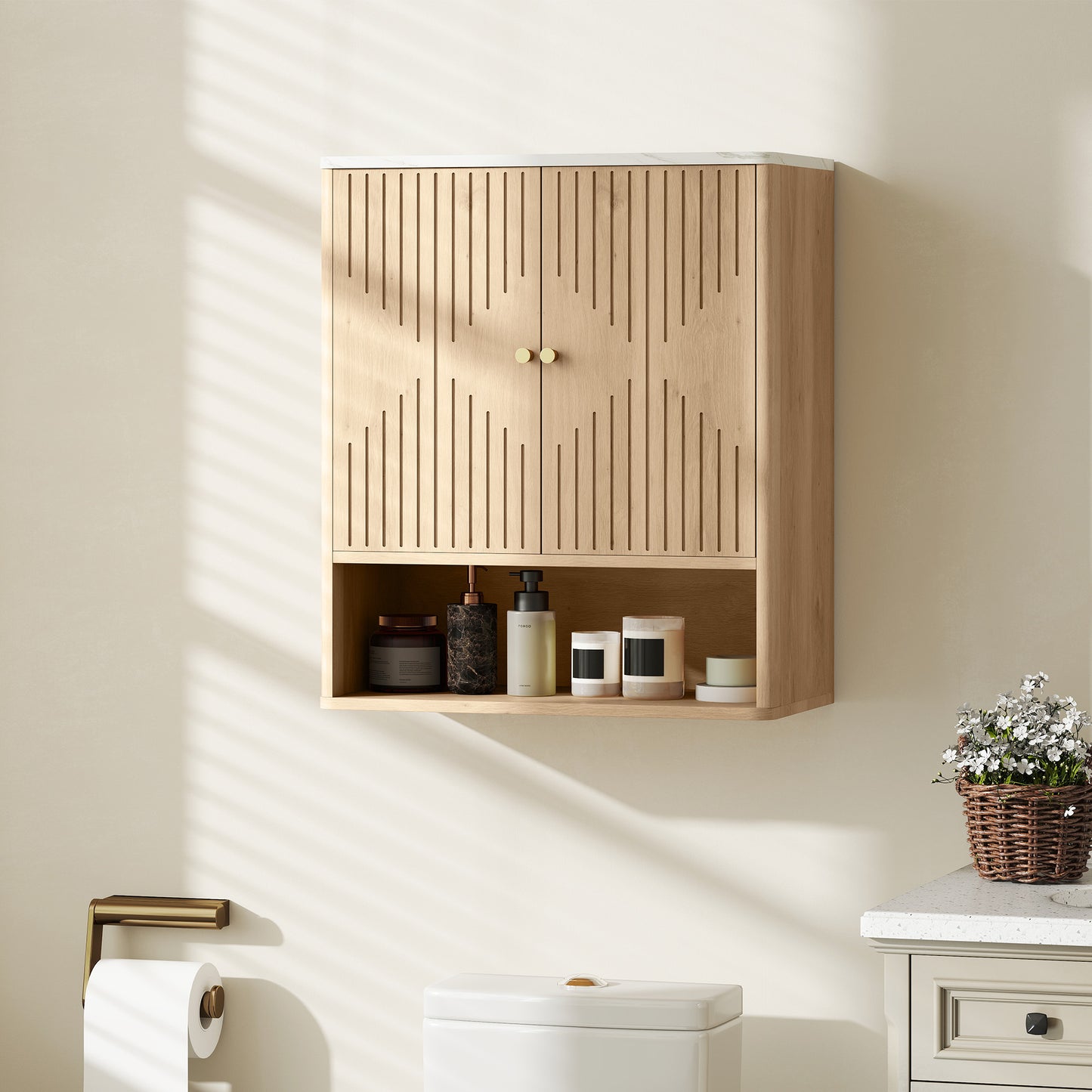Nedo Wall Mounted Bathroom Storage Cabinet With Adjustable Shelving Oak Finish