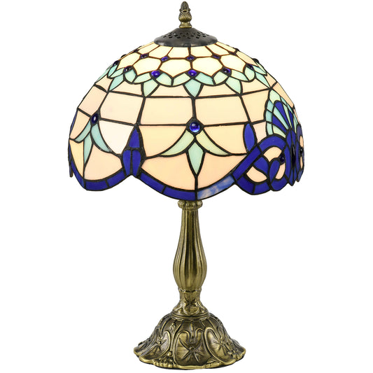 Repato Rika Glass And Metal Blue Handcrafted Stained Glass Table Lamp