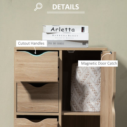 Lala Natural Finish Freestanding Storage Cabinet With 4 Drawers And Lower Cupboard