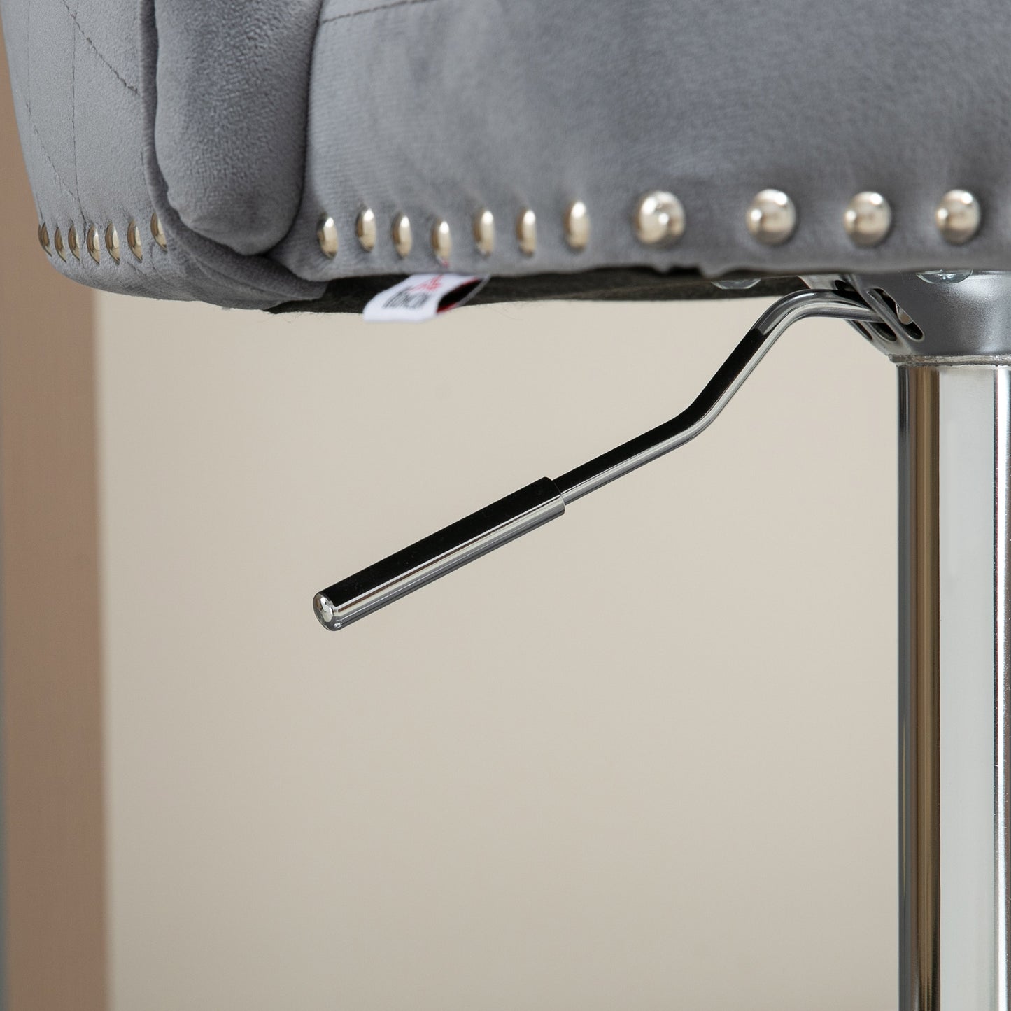 Recoco Velvet Grey Adjustable Swivel Bar Stools Set Of 2 With Tufted Back And Nailhead Detail