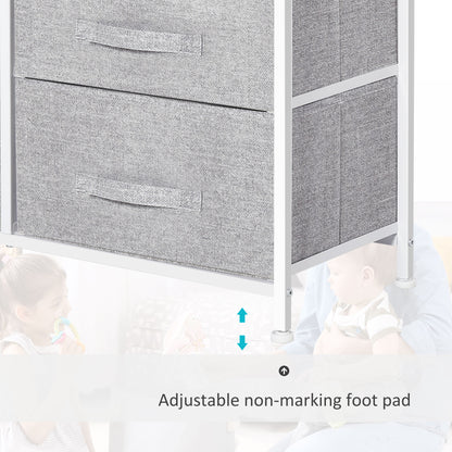 Vepapa White Metal And Grey Fabric 5 Drawer Linen Basket Storage Unit With Natural Wooden Top Shelf