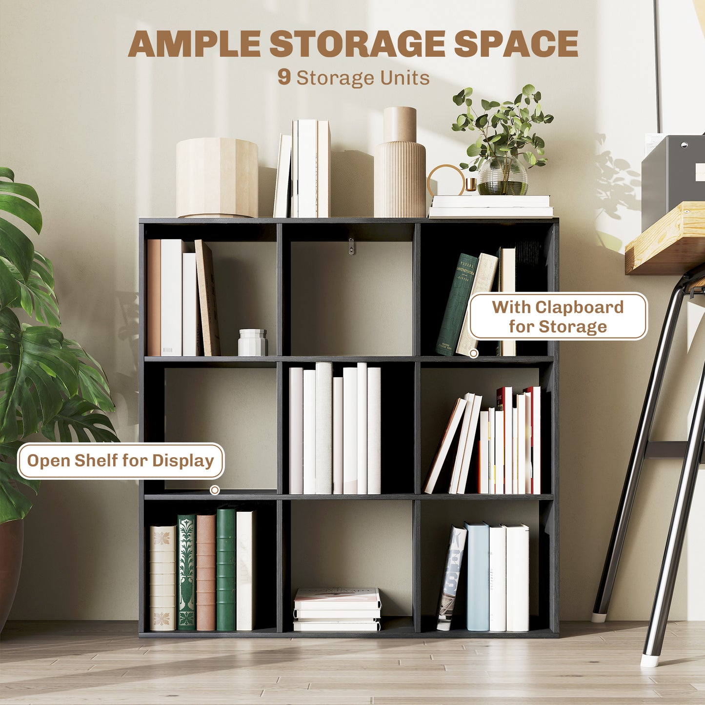 Solipa Wood Black 9 Cube Storage Bookcase