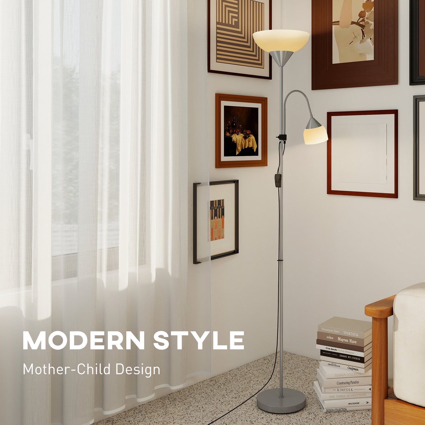 Nokave Metal Silver LED Uplighter Floor Lamp With Adjustable Gooseneck And Colour TemFauxrature