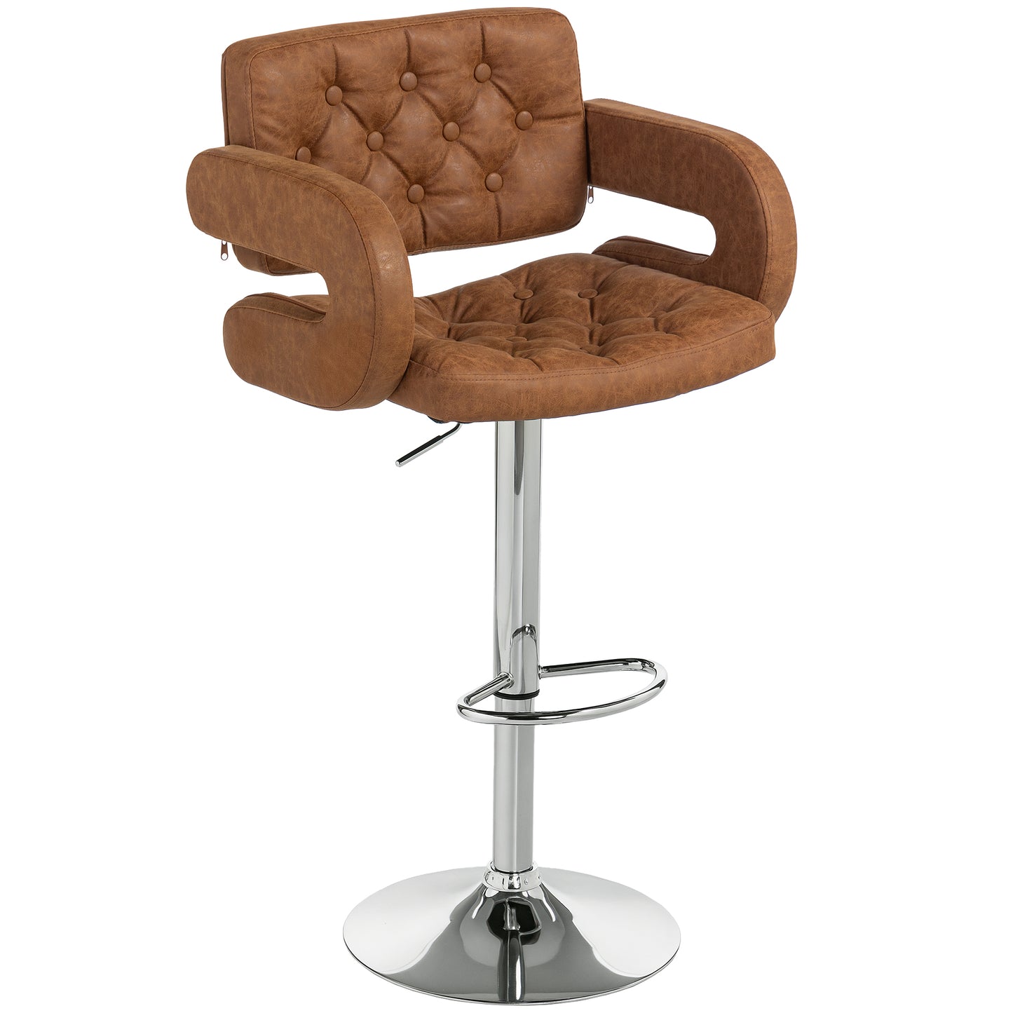 Dovetti Brown Faux Leather H8 Adjustable Swivel Bar Stool With Back And Arms